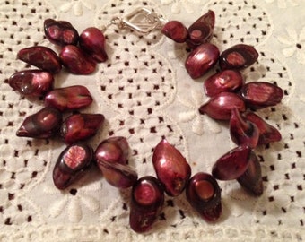 OOAK Unique Handcrafted Dark Pink Split Faux Pearl Bracelet