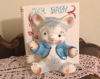 Vintage Napco Teddy Bear Our Baby Book Baby Planter