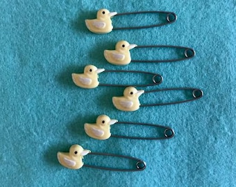 Six Vintage Yellow Duck Safety Diaper Pins