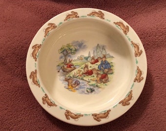 Vintage 1960's Royal Doulton Fine Bone China Child's Bunnykins Bowl Picnic by the Pond