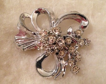 Vintage Silver Crystal Rhinestone Brooch Pin