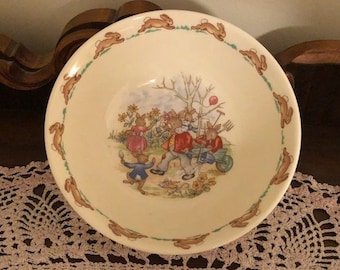 Vintage Fine Bone China Royal Doulton Bunnykins Child's Bowl Family Gardening