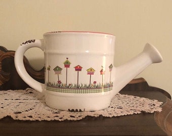 Ceramic Porcelain Bird House Watering Can Flower Planter
