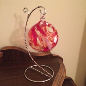 OOAK Handmade Red White Blown Glass Round Ball Light Catcher Christmas Ornament