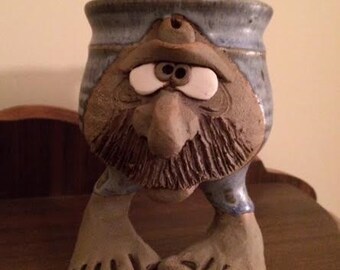 1970's OOAK Handmade Artist Designed Kooky Hippie Man Pottery Mug Cup