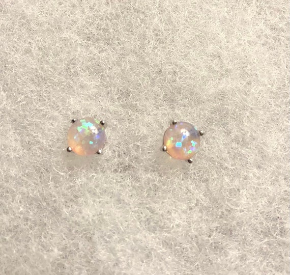 Small Sterling Silver Post Stud Opal Earrings - image 1