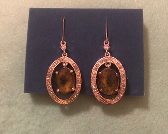 Avon Faceted Abalone and Crystal Bangle Earrings With Original Box