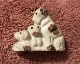 Small Vintage Bisque Three Dog Mother and Puppies Figurine
