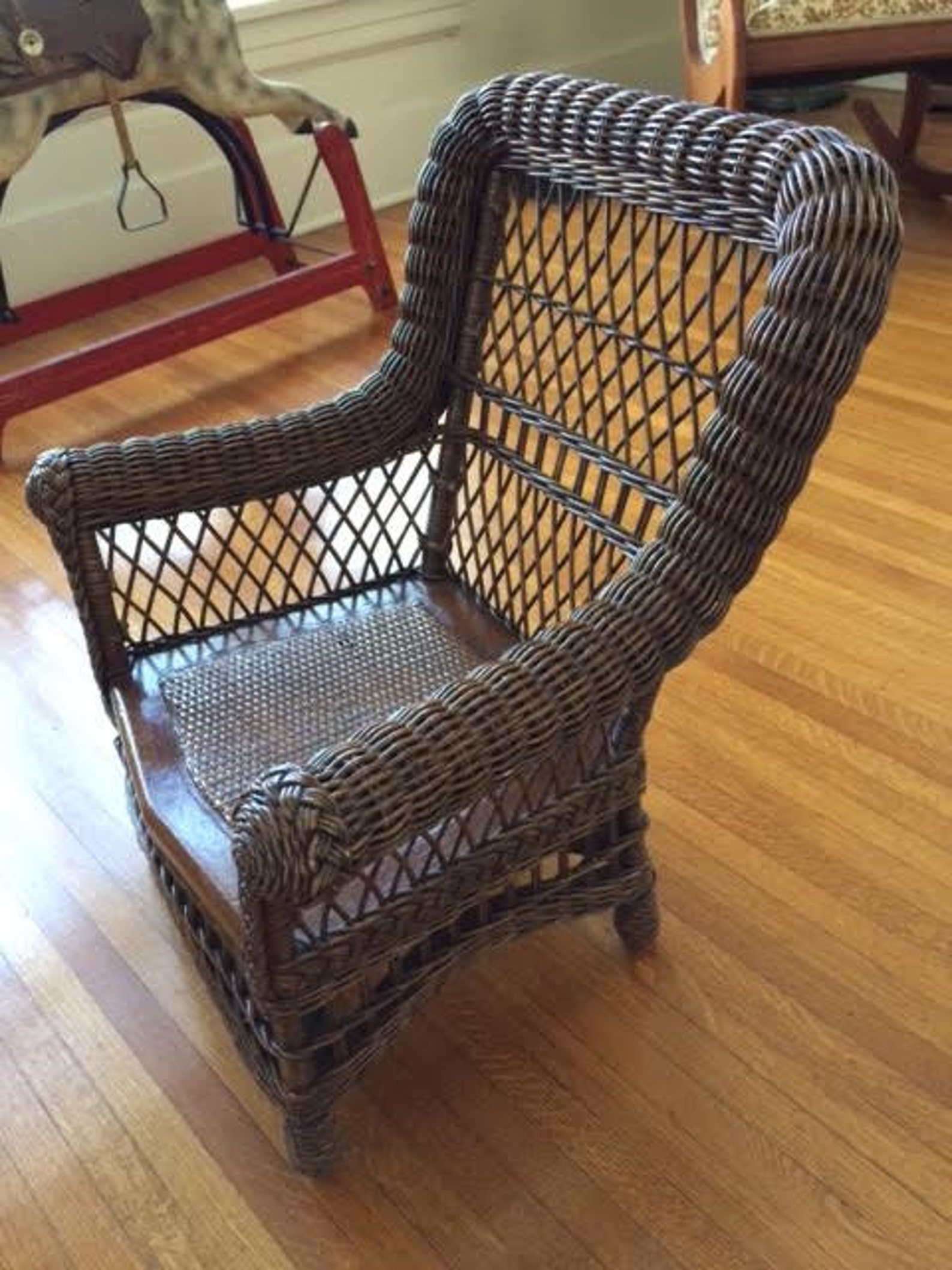Antique Vintage Child's Basket Weave Wicker and Wood Chair Etsy