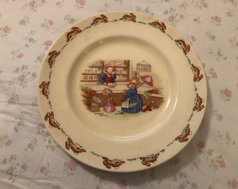 Rare 1930'sVintage Royal Doulton Bunnykins Mr. Piggly's Stores Signed Barbara Vernon Plate