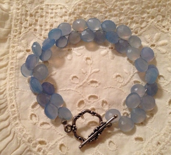 OOAK Faceted Briolette Magical Periwinkle Blue Chalcedony Handcrafted Bracelet