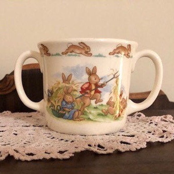 Vintage Fine Bone China Royal Doulton Bunnykins Two Handle Child's Mug Cup Hay Stack