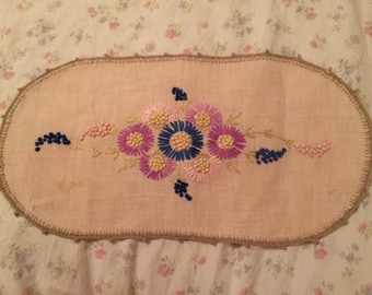 Antique Vintage Hand Embroidered Doily