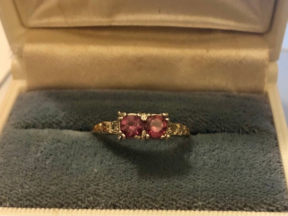 Antique Vintage Pink Tourmaline Diamond Ring - image 1