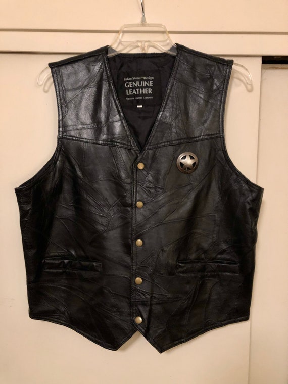 Vintage Black Leather Patchwork Motorcycle Biker … - image 2