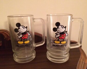 Vintage 1970's Mickey Mouse Beer Beverage Mugs Glasses