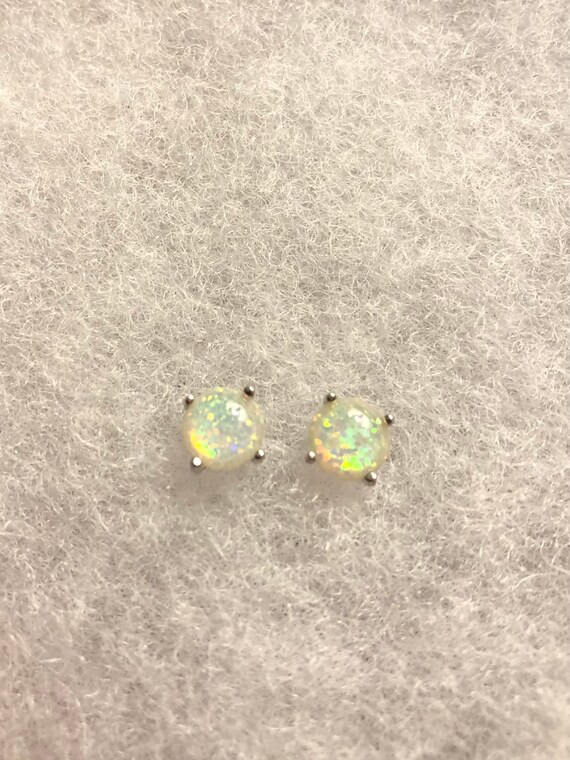 Small Sterling Silver Post Stud Opal Earrings - image 3