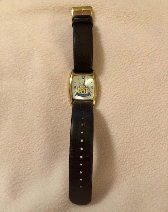 Disneyland 50th Anniversary Analog Watch Gold Black Leather A Disneyland 50th Anniversary Wittnauer Watch. - Van Eaton  main image 4