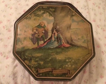 Antique Vintage Robin Hood Biscuit Tin, Vintage Cookie Tin, Fairy Tale Tin, Story Book Tin