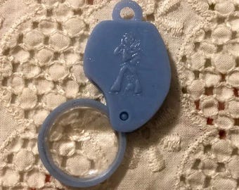 Vintage 1950's Cracker Jack Premium Light Blue Plastic Slide Magnifying Glass Toy Prize