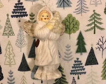 Bisque Christmas Ornament Angel with Tree