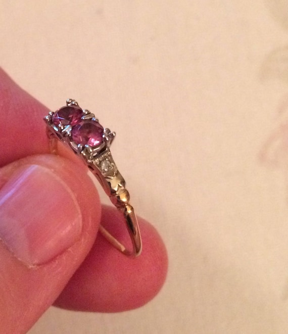 Antique Vintage Pink Tourmaline Diamond Ring - image 3