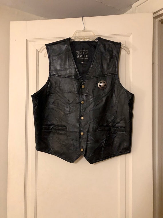 Vintage Black Leather Patchwork Motorcycle Biker … - image 1