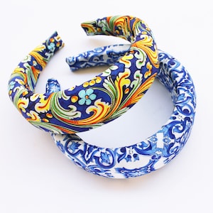 Cerchietto Imbottito Per Donna Tessuto Maiolica In Stile Siciliano Cerchietto Per Capelli Cerchietto Imbottito Per Donna Tessuto Maiolica In Stile Siciliano Cerchietto Per Capelli