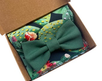 Pajarita y pañuelo de bolsillo para hombre, estampado de cactus de nopal, idea de regalo para hombre 2026, pajarita para ceremonia de 2026, boda de verano