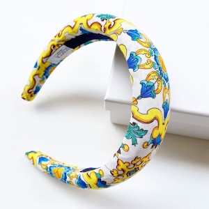 Padded headband for women, Neapolitan majolica fabric, rounded hair band, Amalfi coast wedding 2023