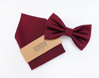 Set Papillon E Fazzoletto Uomo Bordeaux Opaco - Prelegato, Matrimonio, ESSENTIALS By Manuel - Foto 3