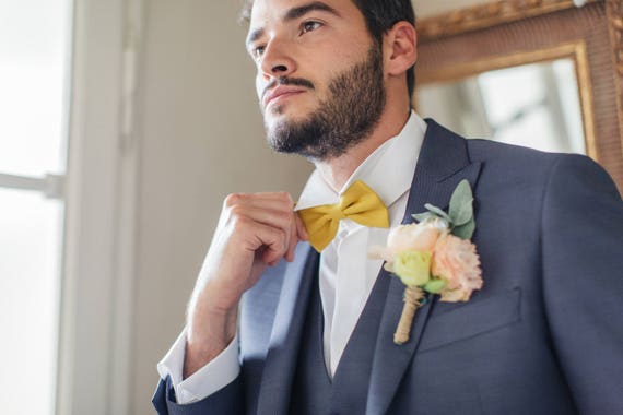 GRANDE qualità e recensioni UK. NUOVO GIALLO SENAPE COTONE Pre-Legato Da Uomo Papillon