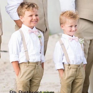 Bow tie and suspenders for baby boy, rose bow tie for children, beige suspenders for wedding pages,baby baptism dress,tie pageboy suspenders image 3