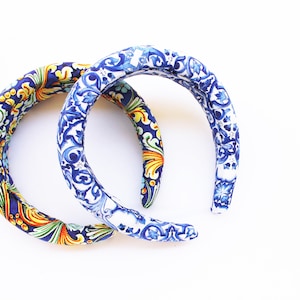 Cerchietto Imbottito Per Donna Tessuto Maiolica In Stile Siciliano Cerchietto Per Capelli Cerchietto Imbottito Per Donna Tessuto Maiolica In Stile Siciliano Cerchietto Per Capelli