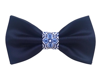 Pajarita de mayólica azul medianoche y azul, para hombres elegantes, novio de ceremonia 2026, regalo para testigos de boda, temática de Sicilia, mayólica siciliana