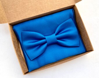 Blue Bow tie and pocket square for men and groom,bow tie groom and groomsmen,menswear 2024,gift idea for groomsmen,trend winter wedding 2022