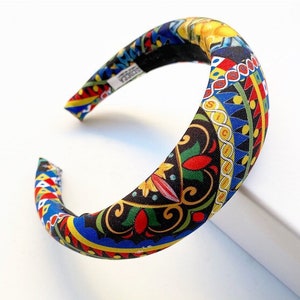 Cerchietto Imbottito Per Donna Tessuto Maiolica In Stile Siciliano Cerchietto Per Capelli Cerchietto Imbottito Per Donna Tessuto Maiolica In Stile Siciliano Cerchietto Per Capelli