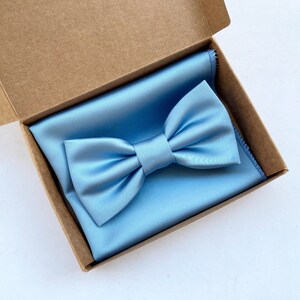 Papillon e pochette azzurro polvere, uomo elegante, cerimonia sposo, regalo per lui, papillon carta da zucchero, testimone di nozze 2024