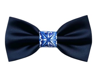 Pajarita de mayólica azul medianoche y azul, para hombres elegantes, novio de ceremonia 2026, regalo para testigos de boda, temática de Sicilia, mayólica siciliana