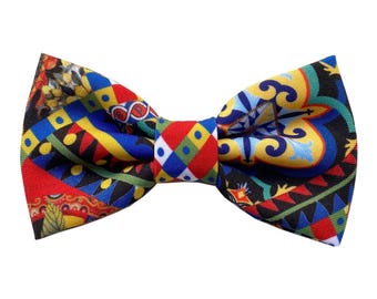 Pajarita de estilo siciliano, patrón popular siciliano negro, carreta siciliana, boda de estilo siciliano, regalo para hombre, accesorios sicilianos para recién casados 2026