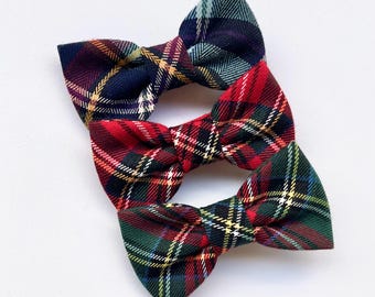 Children's red, green, and blue tartan wool bow tie, gift idea for a boy, red tartan bow tie, plaid wool bow tie