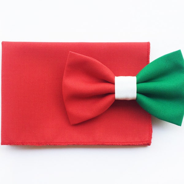 Bow tie and pocket square green,white and red,italian flag bow tie,gift idea for boy,Italian flag inspiration,Italian national,made in Italy