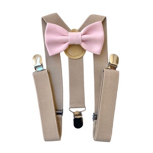 Bow tie and suspenders for baby boy, rose bow tie for children, beige suspenders for wedding pages,baby baptism dress,tie pageboy suspenders image 1