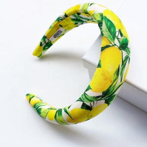 Padded headband for women, Sorrento lemon print fabric, Curved hairband, Personalized fabric, Lemon yellow
