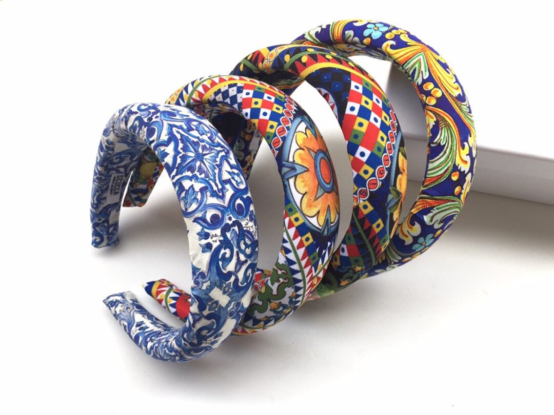 Cerchietto Imbottito Per Donna Tessuto Maiolica In Stile Siciliano Cerchietto Per Capelli Cerchietto Imbottito Per Donna Tessuto Maiolica In Stile Siciliano Cerchietto Per Capelli