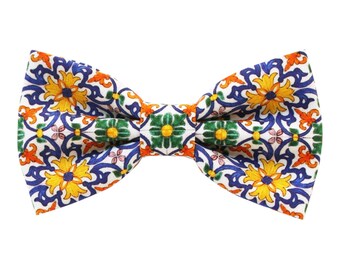 Pajarita de mayólica multicolor para hombre, estilo siciliano, accesorios para hombre, idea de regalo para hombre, pajarita para novio y padrino,