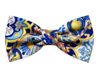 Pajarita de mayólica estilo siciliano para hombre, pajarita formal, idea de regalo para un padrino de boda, boda estilo siciliano, mayólica azul
