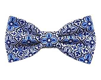 Pajarita de mayólica azul para hombre, pajarita con estampado floral azul, boda 2026, boda shabby chic, testigos, mayólica azul estilo siciliano
