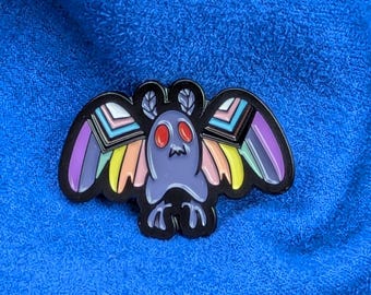 Progress pride flag bat enamel pin, rainbow lapel pin for LGBTQ allies
