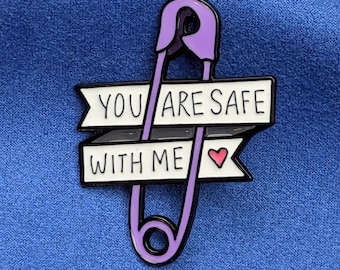 You Are Safe With Me Safety Pin - Purple Enamel button, LGBTQ+ Ally Support